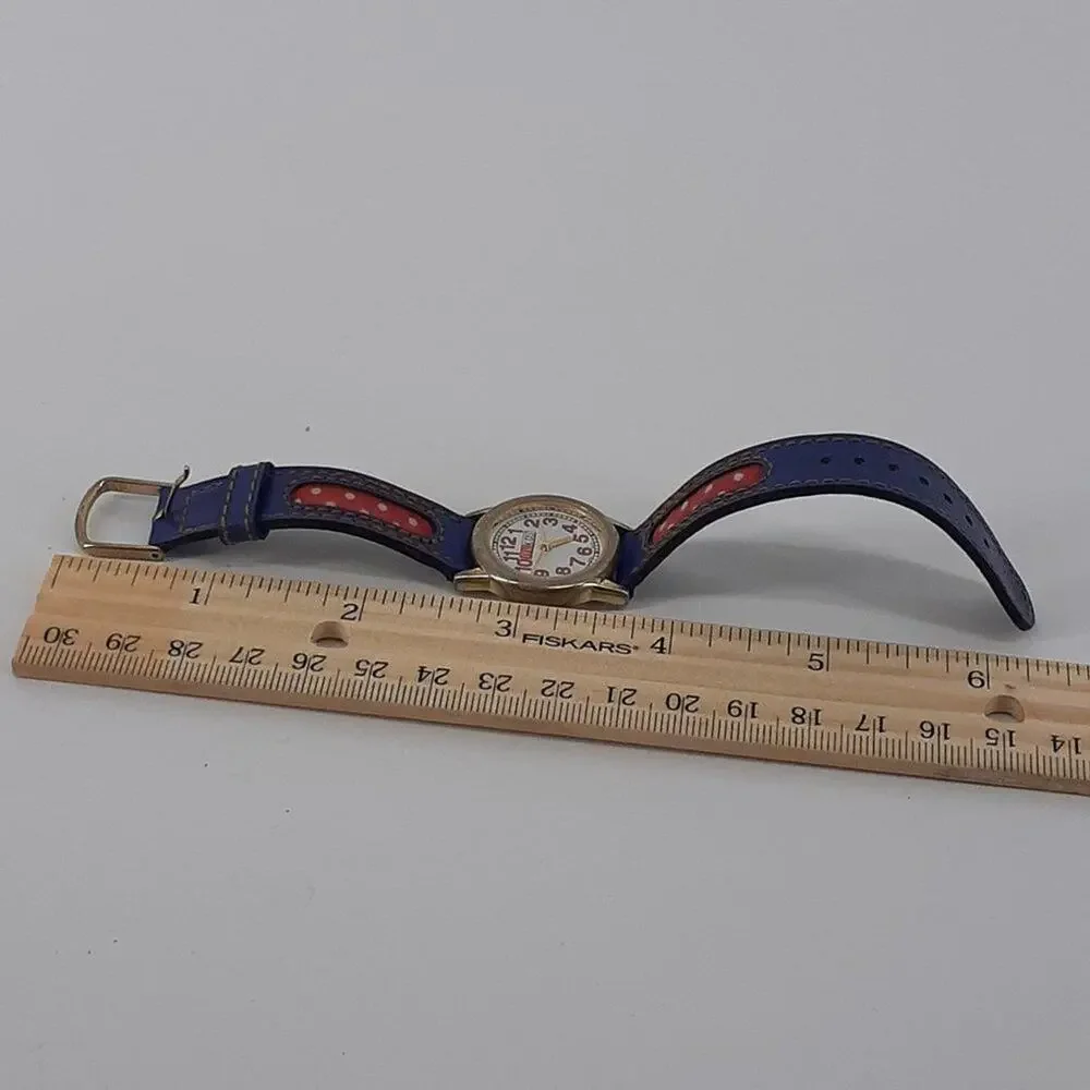 Vintage McKids Stainless Steel Back Japan Movt Blue Red Polkadot Time Child's